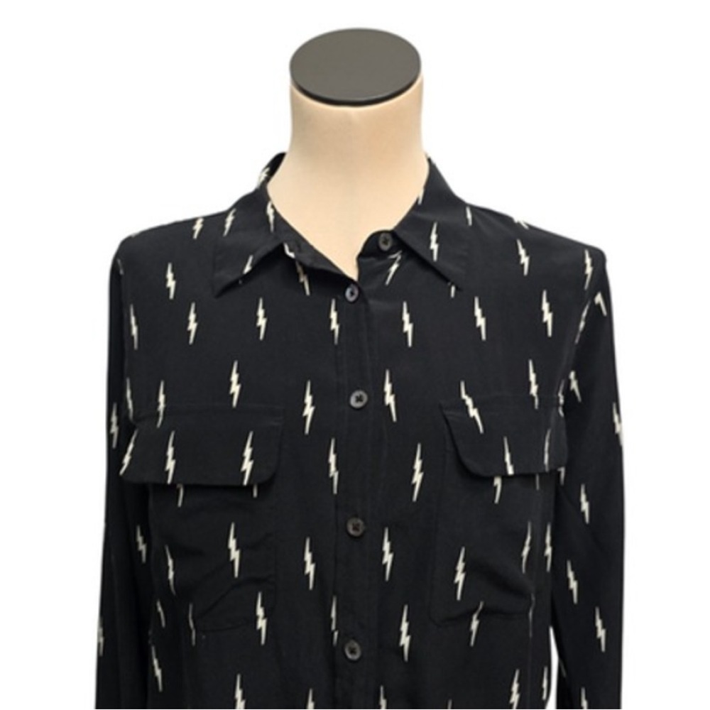 Equipment Blouse Black Lightning Print Button Down Kate Moss Collab